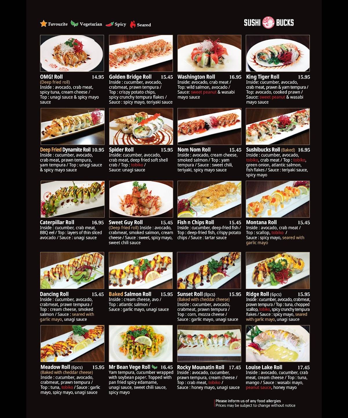 Menu de Sushi Bucks Japanese Restaurant
