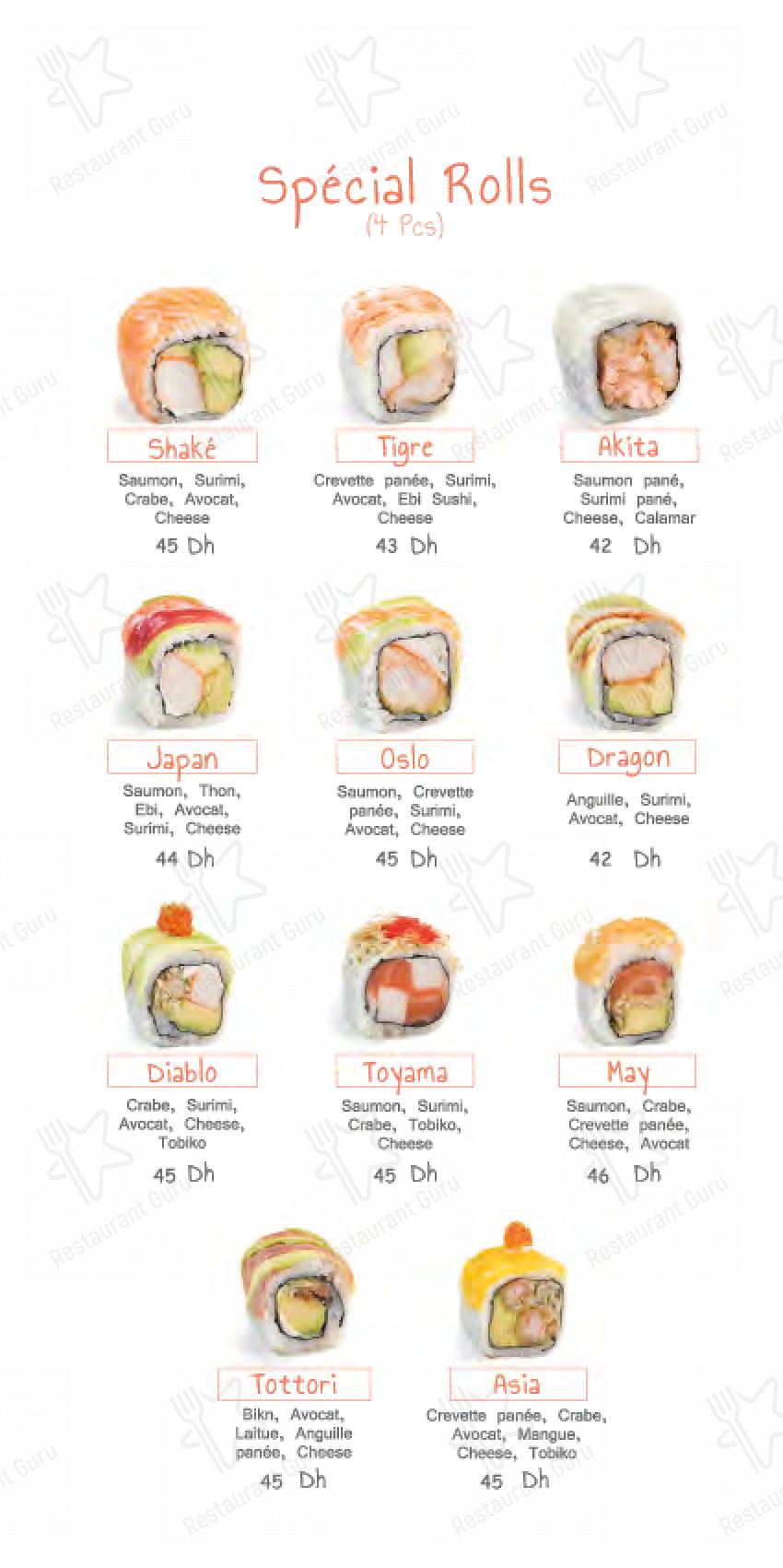 Menu pour Sushi house Hay Riad - plats et boissons