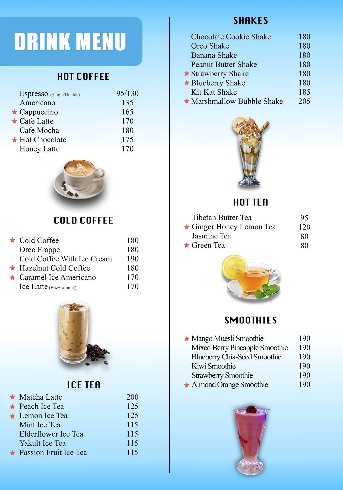 THE ROOF SKY RESTAURANT & CAFE menu