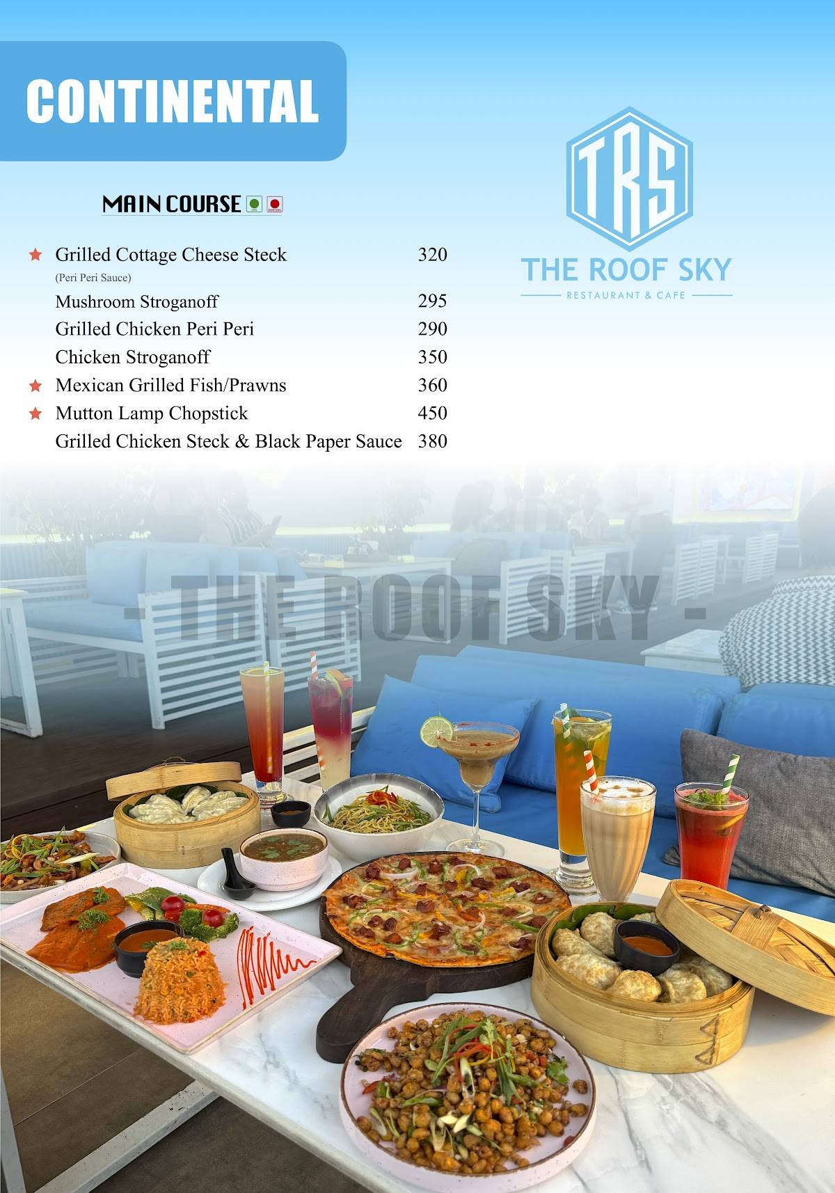 THE ROOF SKY RESTAURANT & CAFE menu