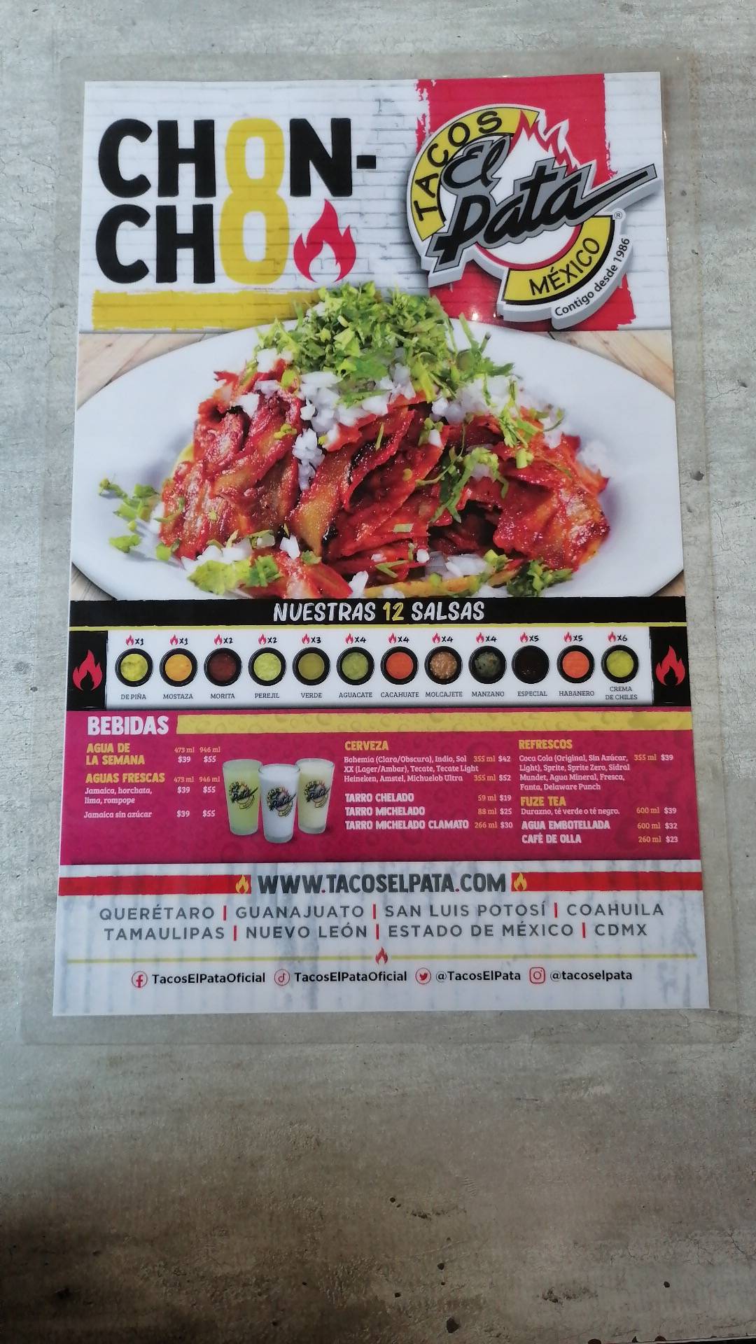 Carta del restaurante Tacos El Pata Suc Leones, Monterrey, Paseo del ...