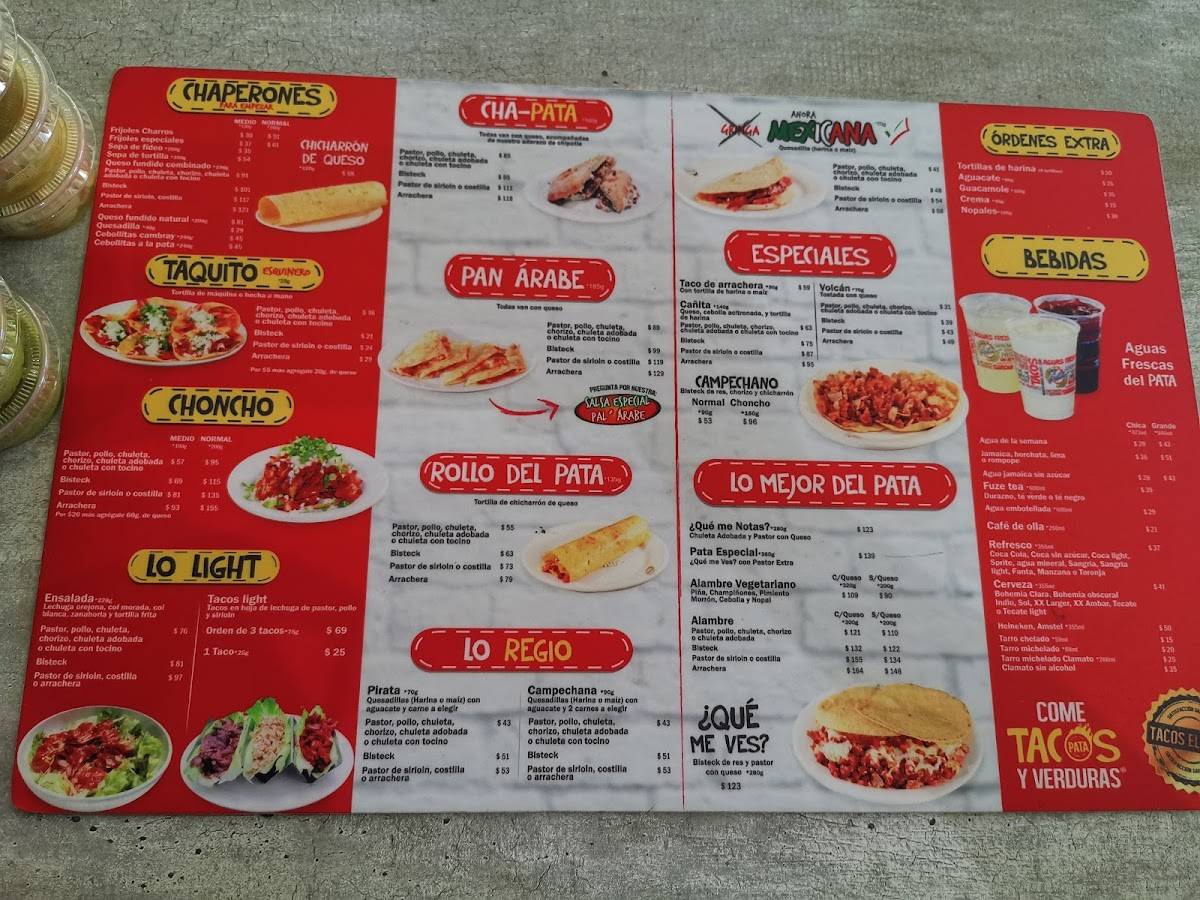 Carta del restaurante Tacos El Pata Suc Leones, Monterrey, Paseo del ...