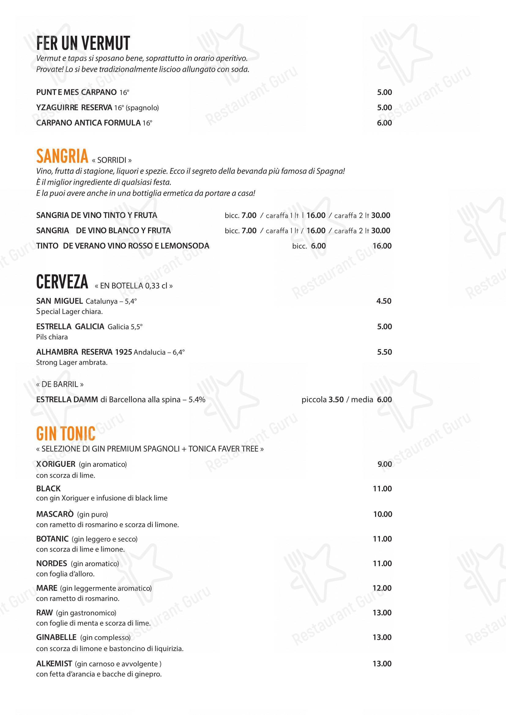 Menu bar per Tapa pub & bar