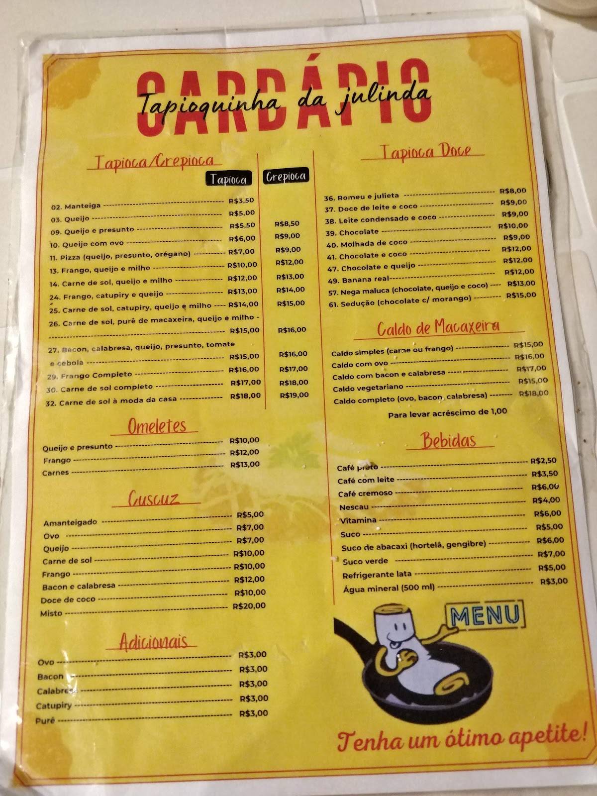 Menu Em Tapiocaria Da Julinda Pub Bar Paragominas