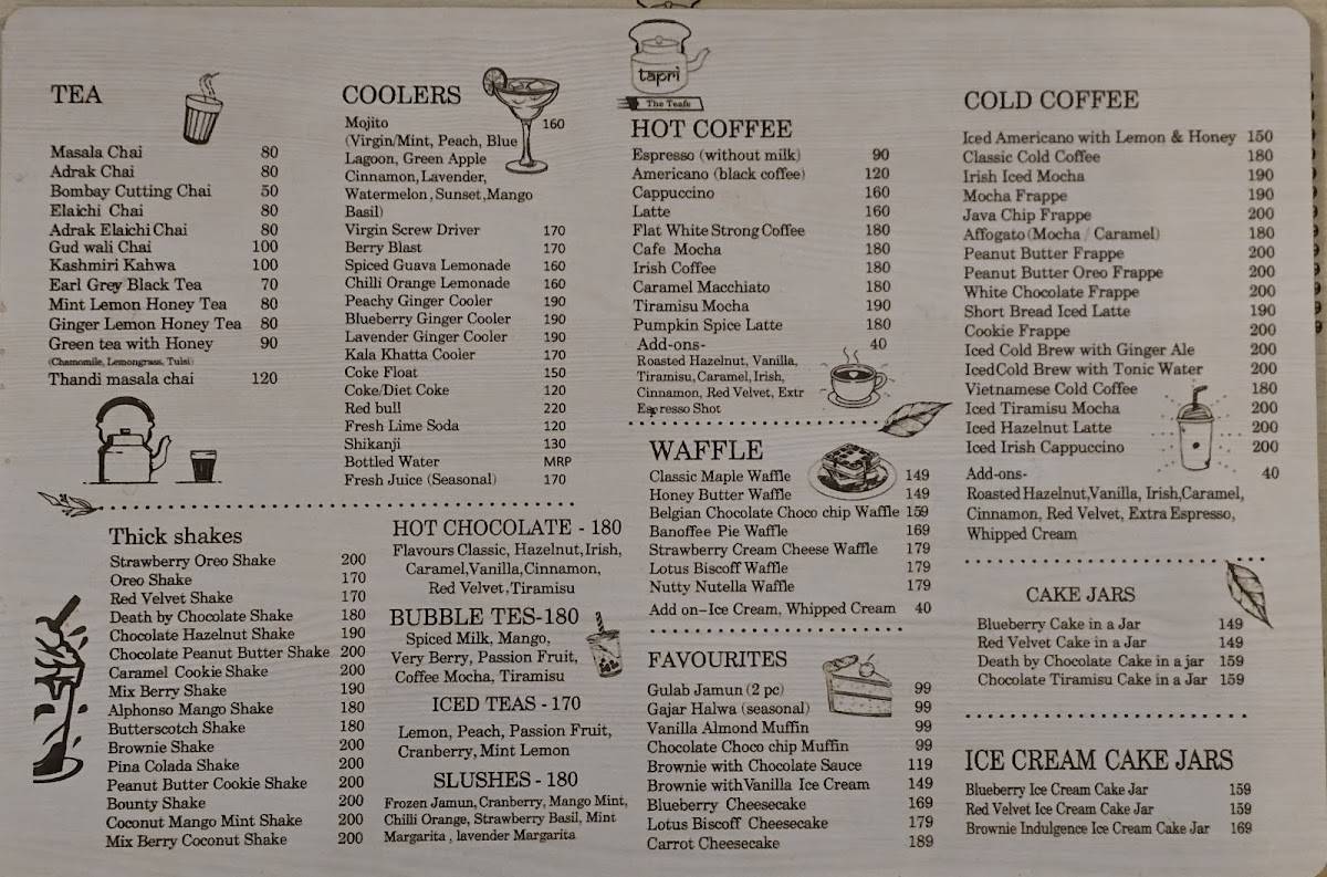 Tapri - The Teafe menu