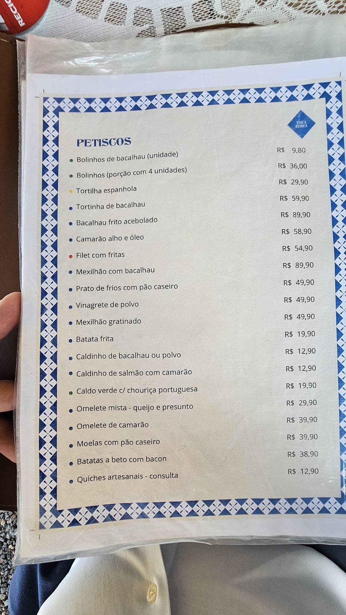 Tasca Ibérica cardápio
