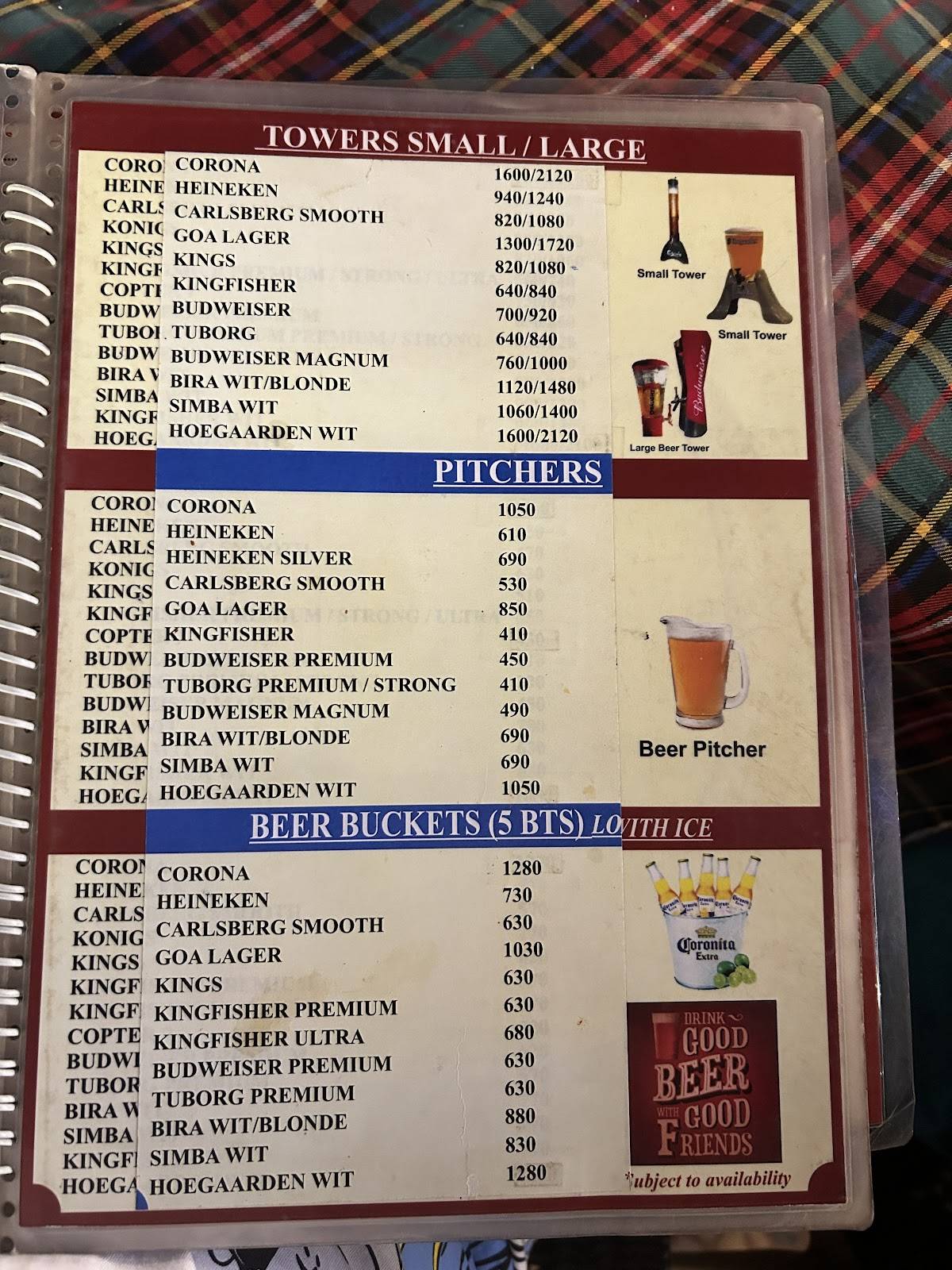 Taste of India Goa menu