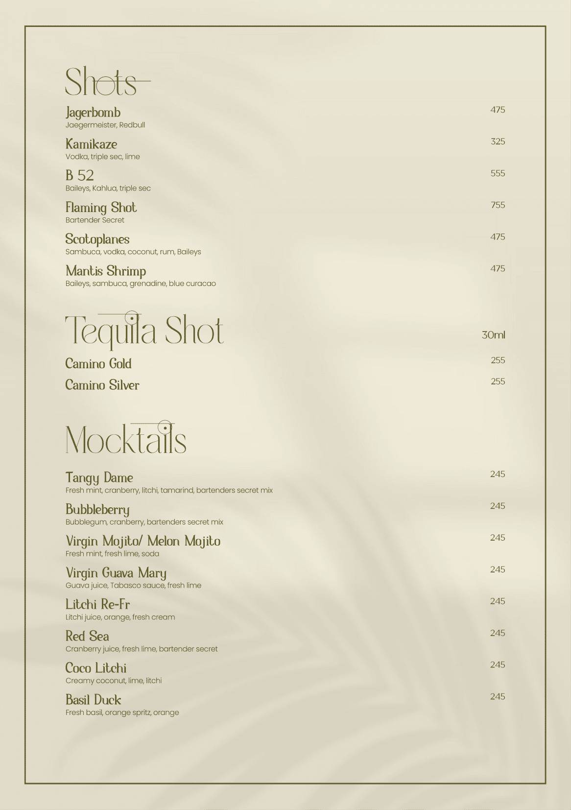 Tatini - Poolside Bar and Kitchen menu