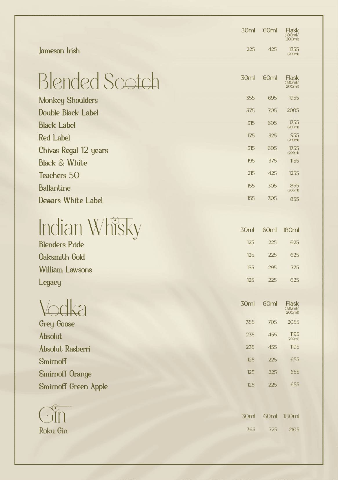 Tatini - Poolside Bar and Kitchen menu