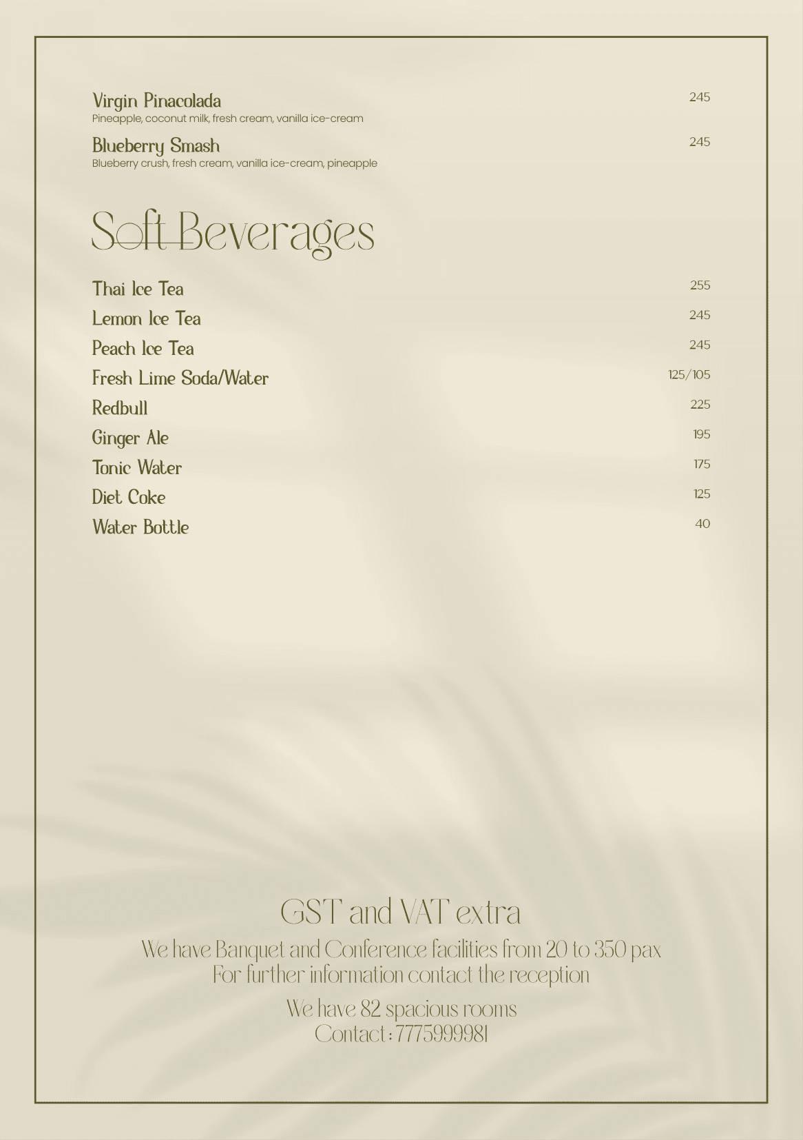Tatini - Poolside Bar and Kitchen menu
