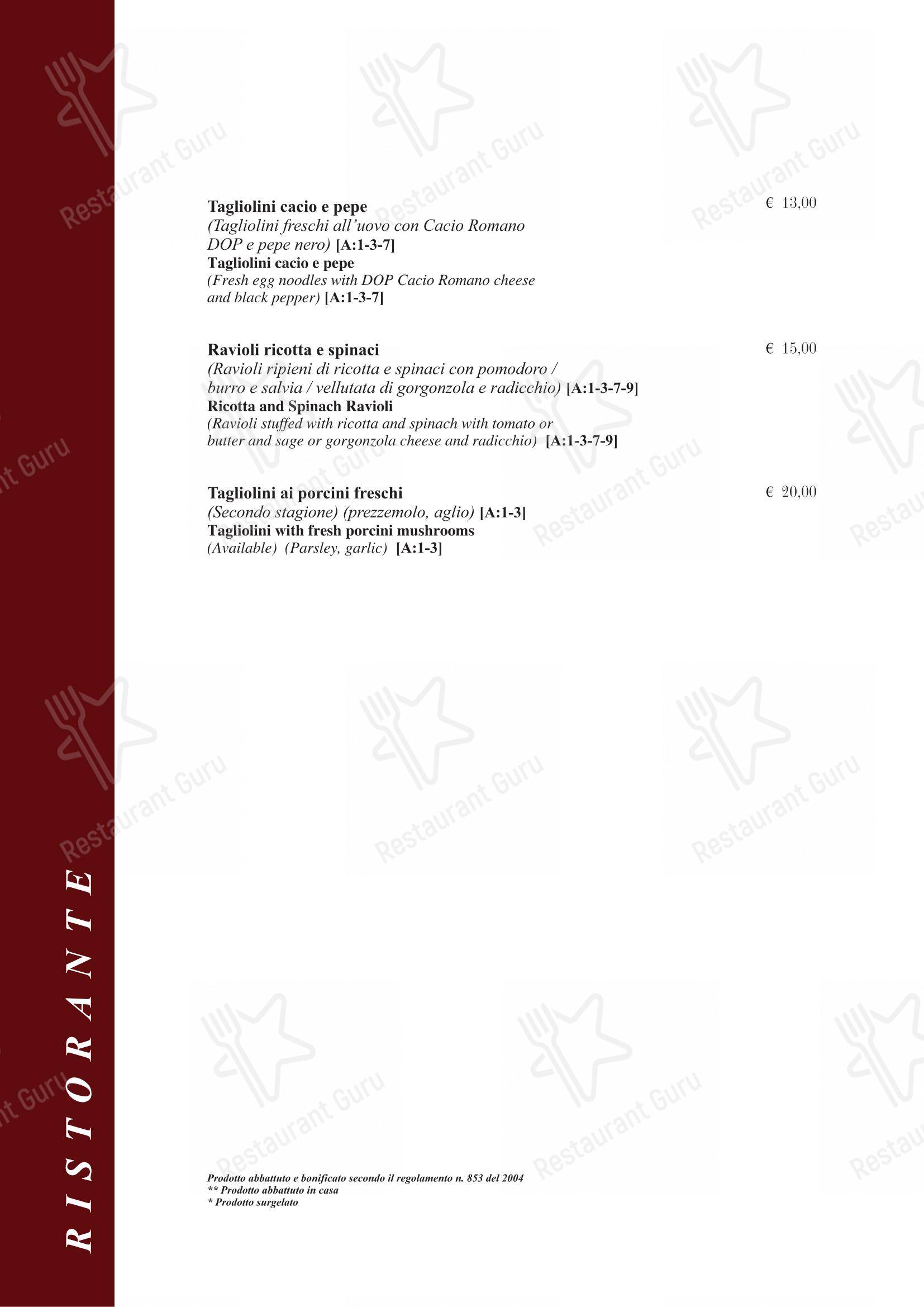 Menu di Taverna Rossini - Menu