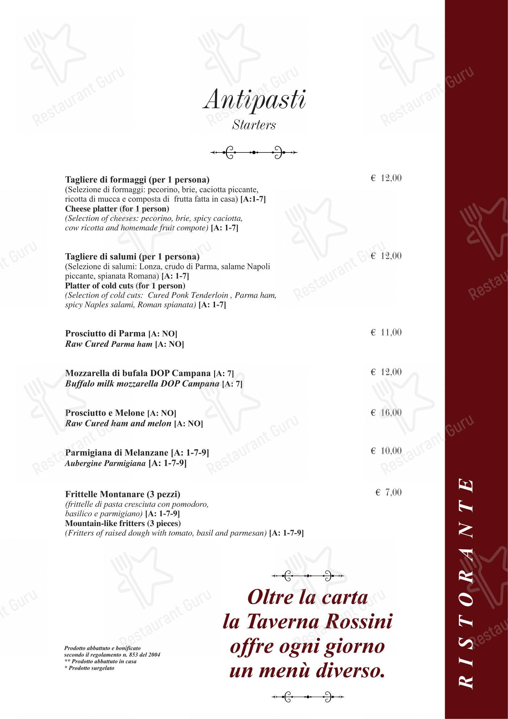 Menu di Taverna Rossini - Menu