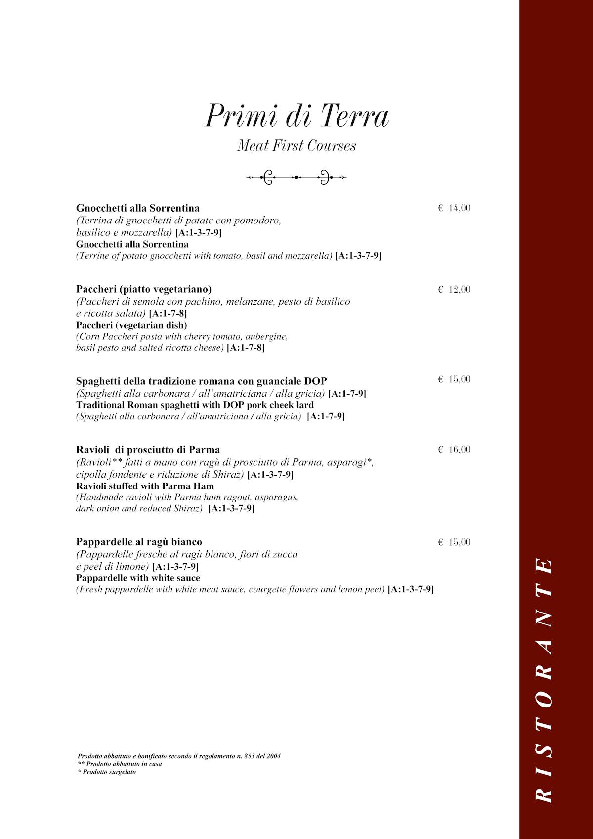 Menu di Taverna Rossini 