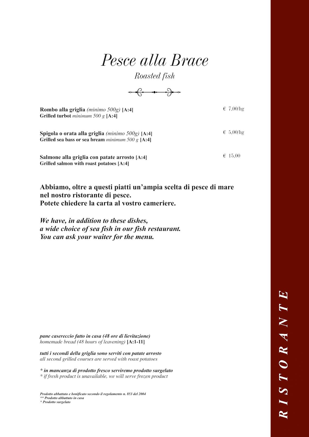 Menu di Taverna Rossini 