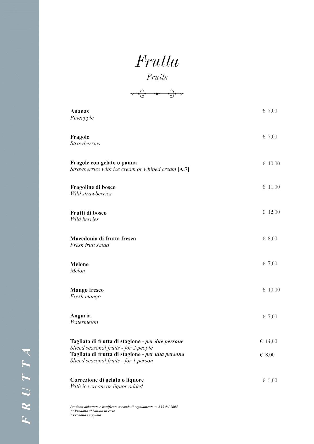 Menu di Taverna Rossini 