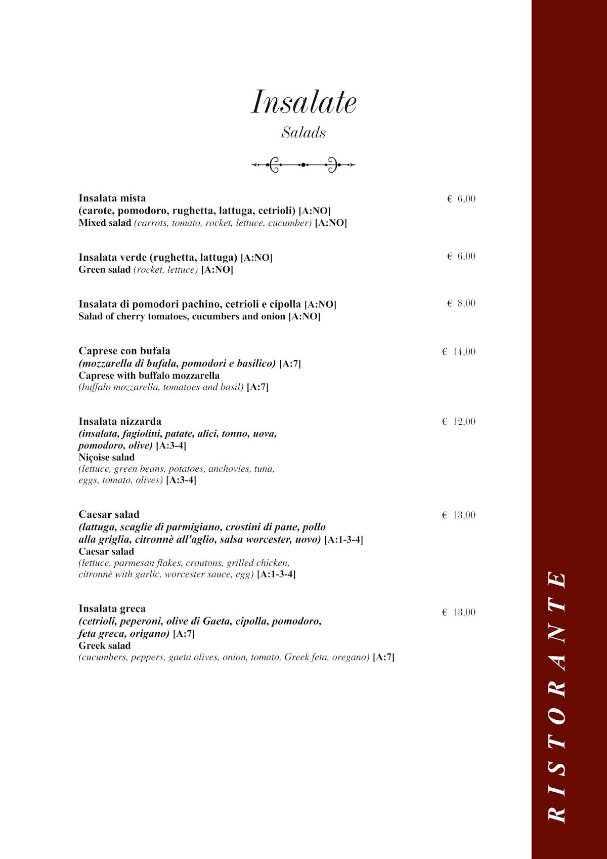 Menu di Taverna Rossini 