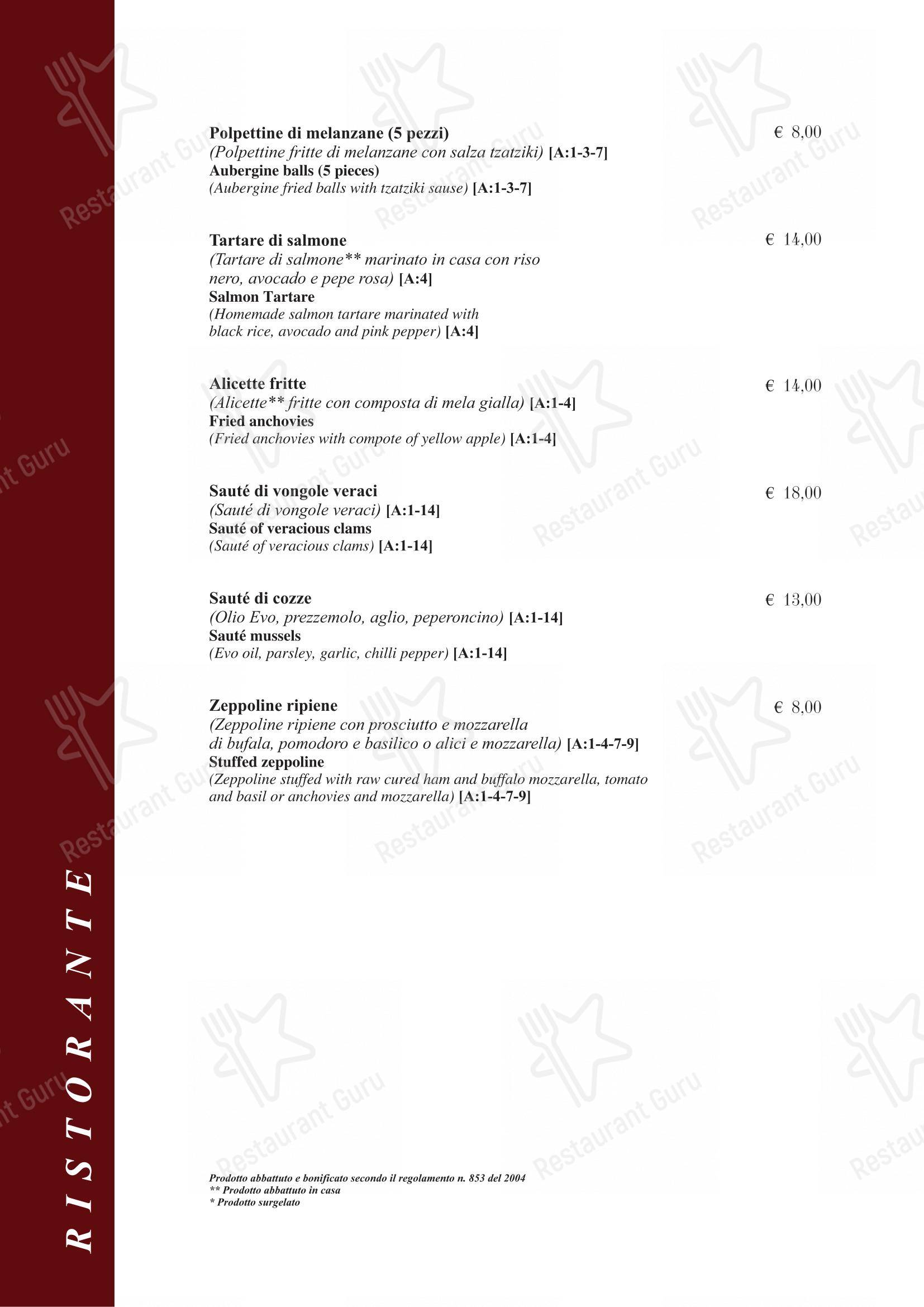 Taverna Rossini in Roma - Menu
