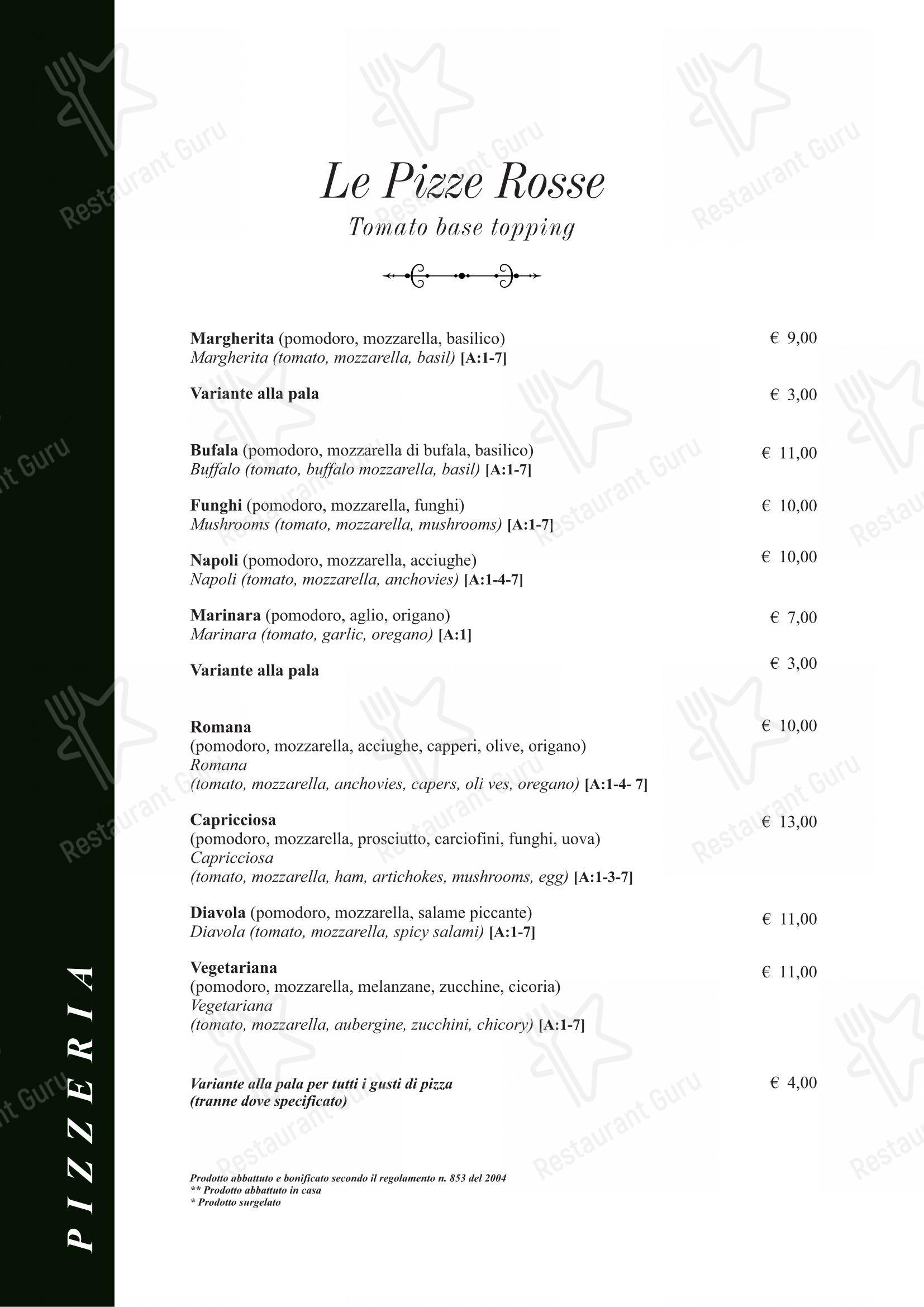 Menu per Taverna Rossini pizzeria
