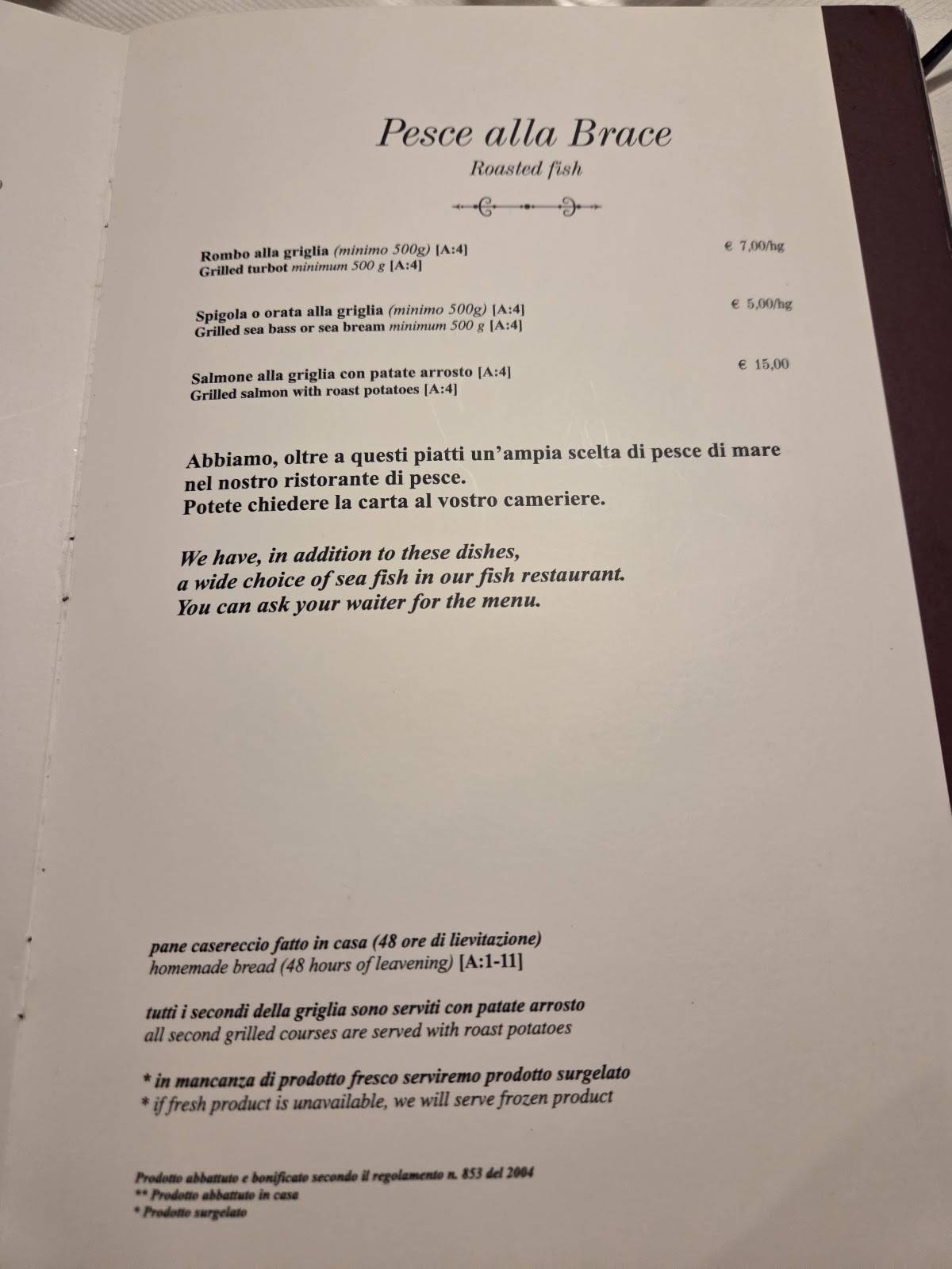 Menu di Taverna Rossini 