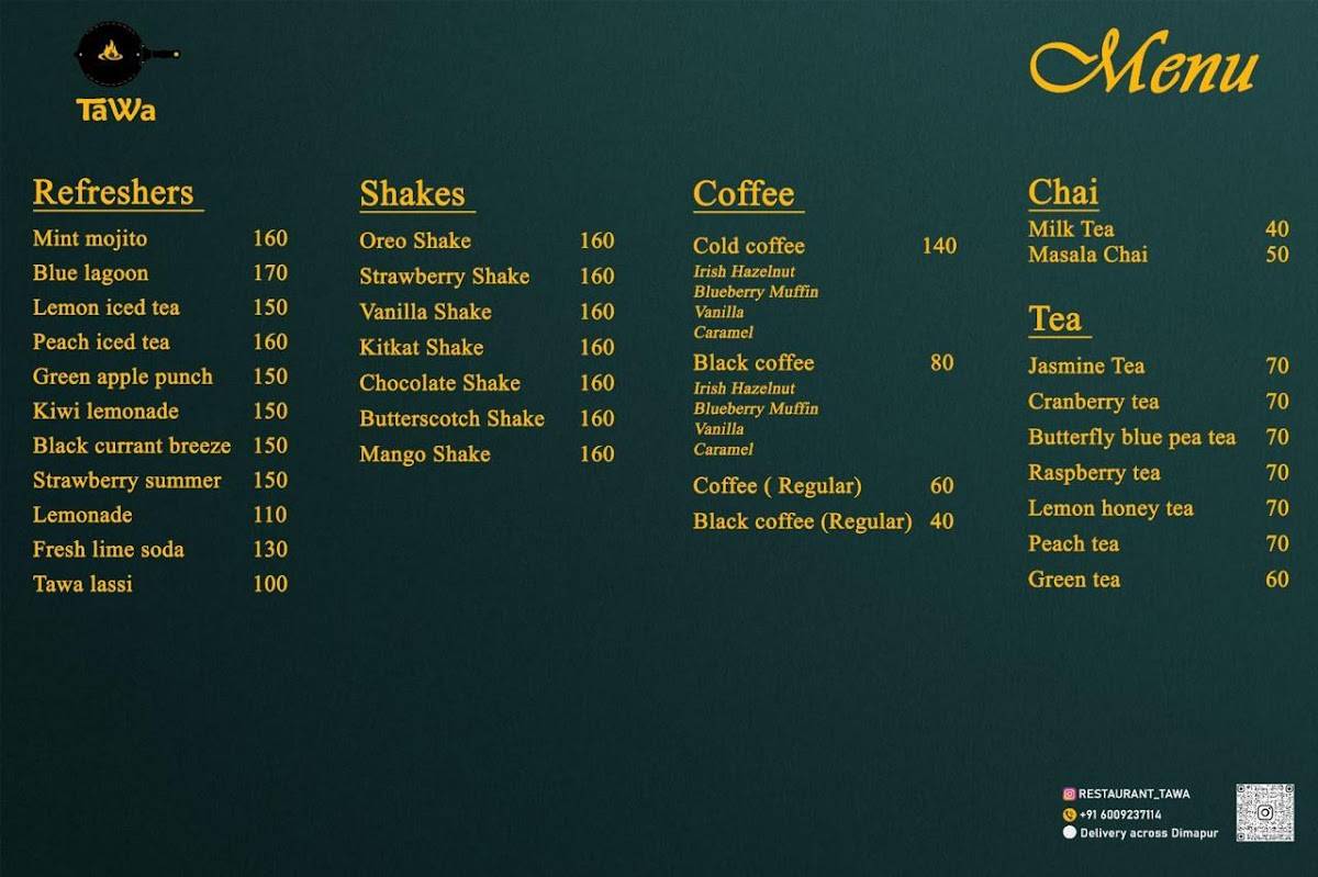Tawa Restaurant menu