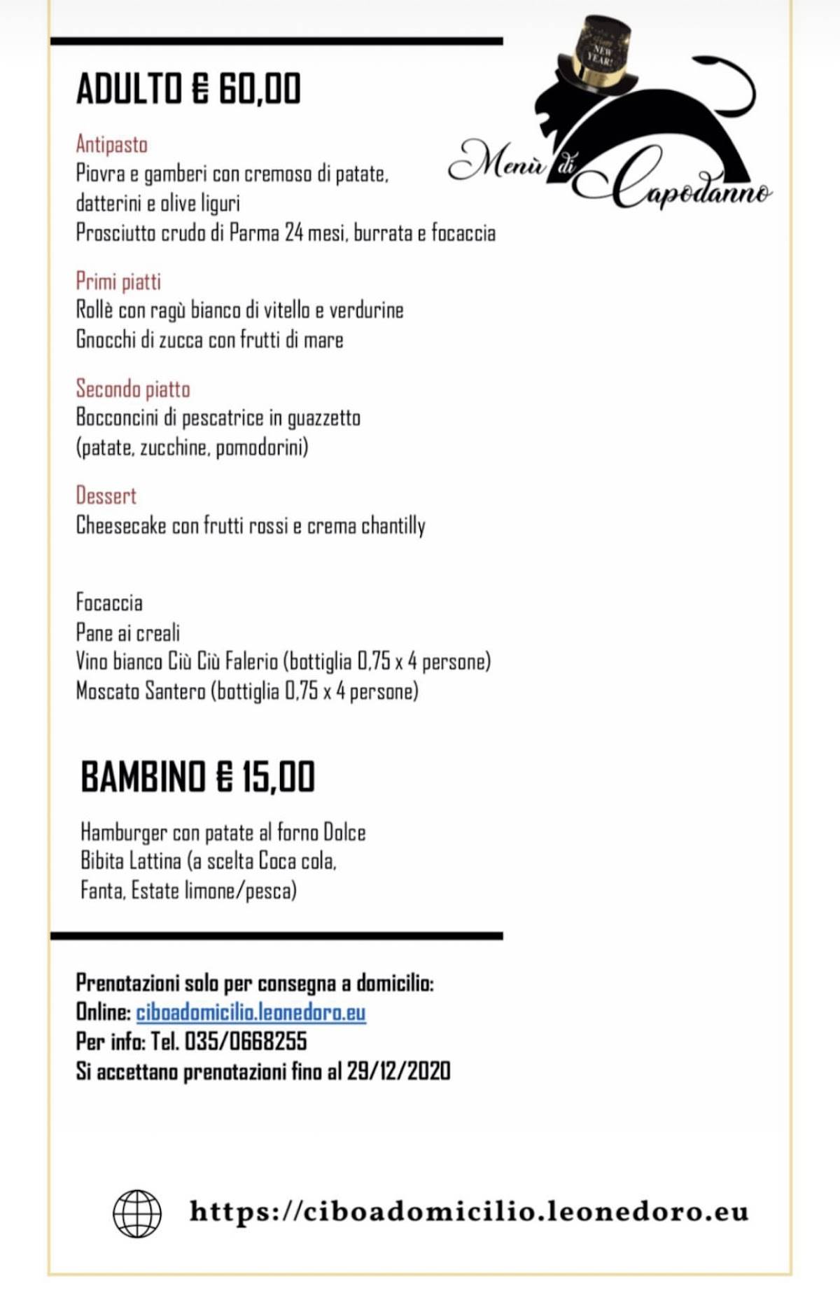 Menu di Ristorante Il Leone d'Oro 