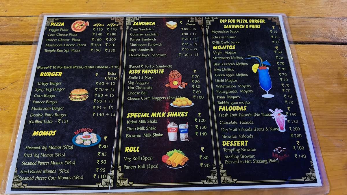 Temple Run Cafe menu