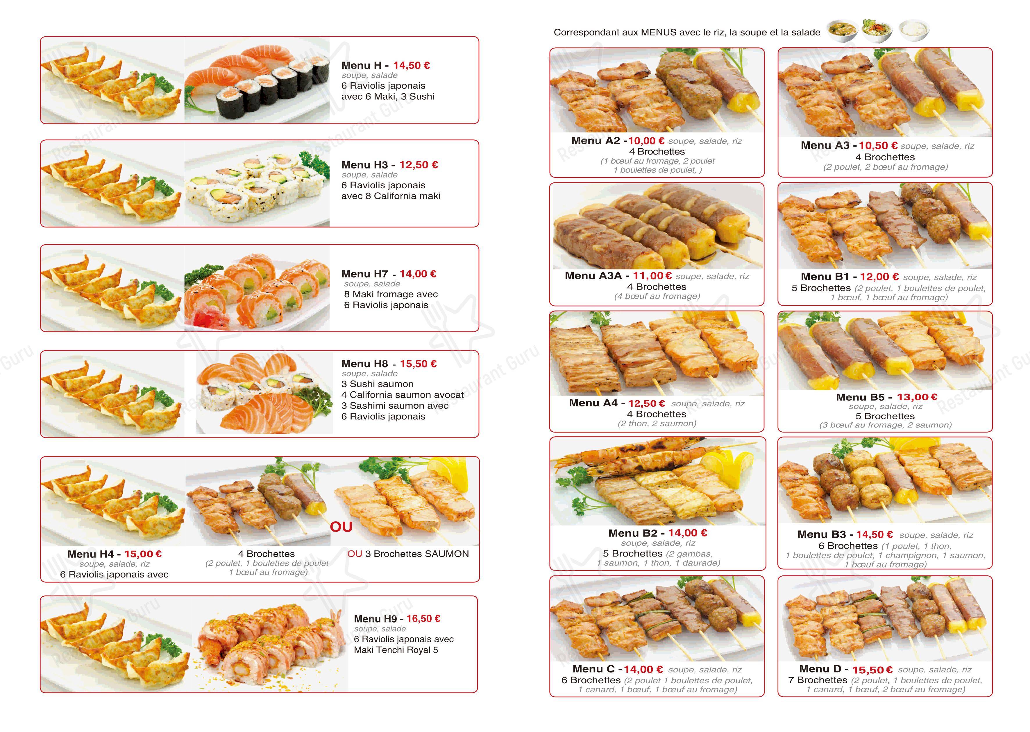 Menu bar pour Ten Chi restaurant