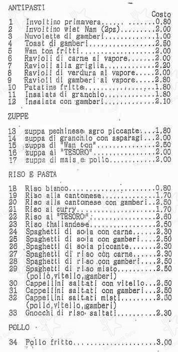 Menu di Rosticceria Cinese Tesoro 