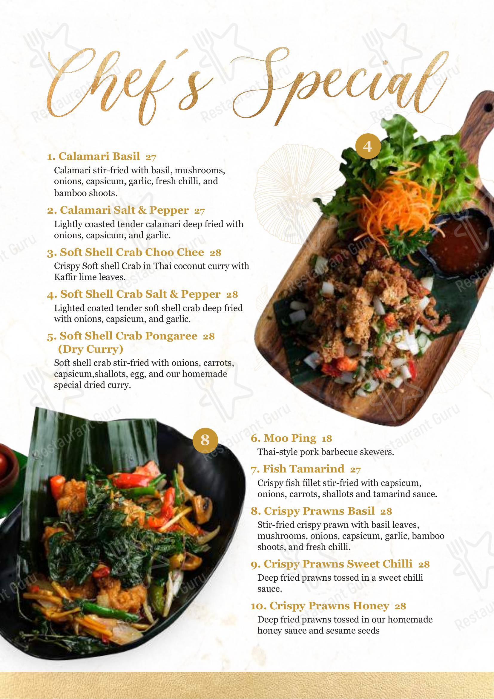 Menu at Thai Naramit restaurant, Hendra