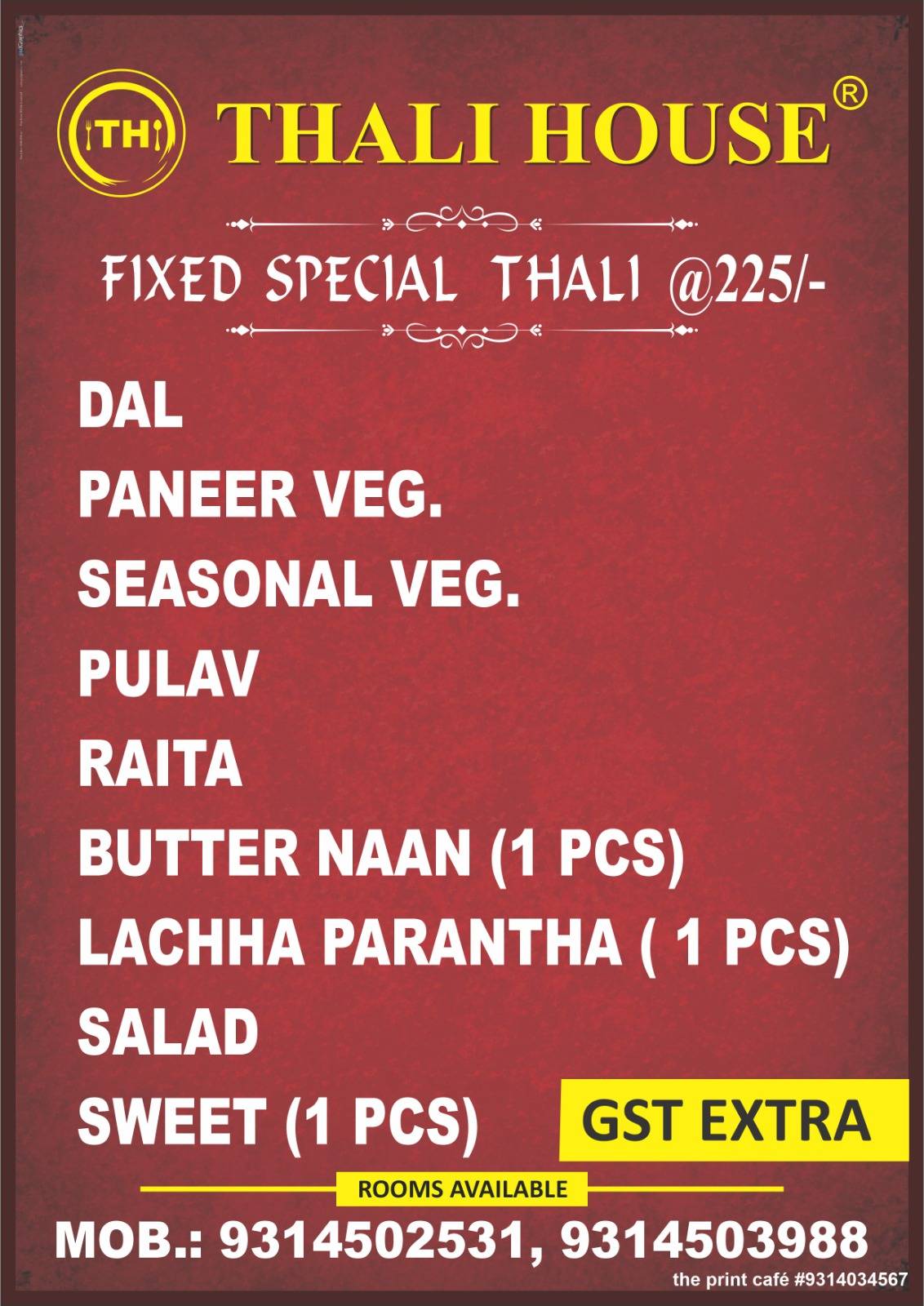 Thali House, Sindhi Camp, Jaipur menu