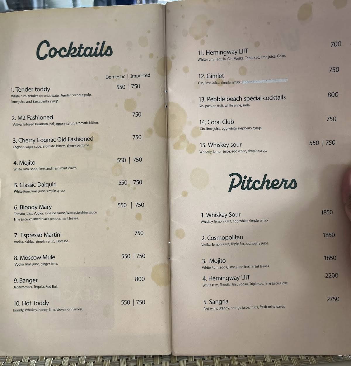 The Beach by Madras Square Restaurant & Bar ECR menu