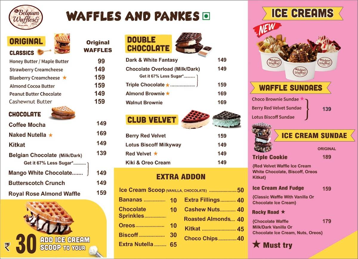 The Belgium Waffles & Deserts menu