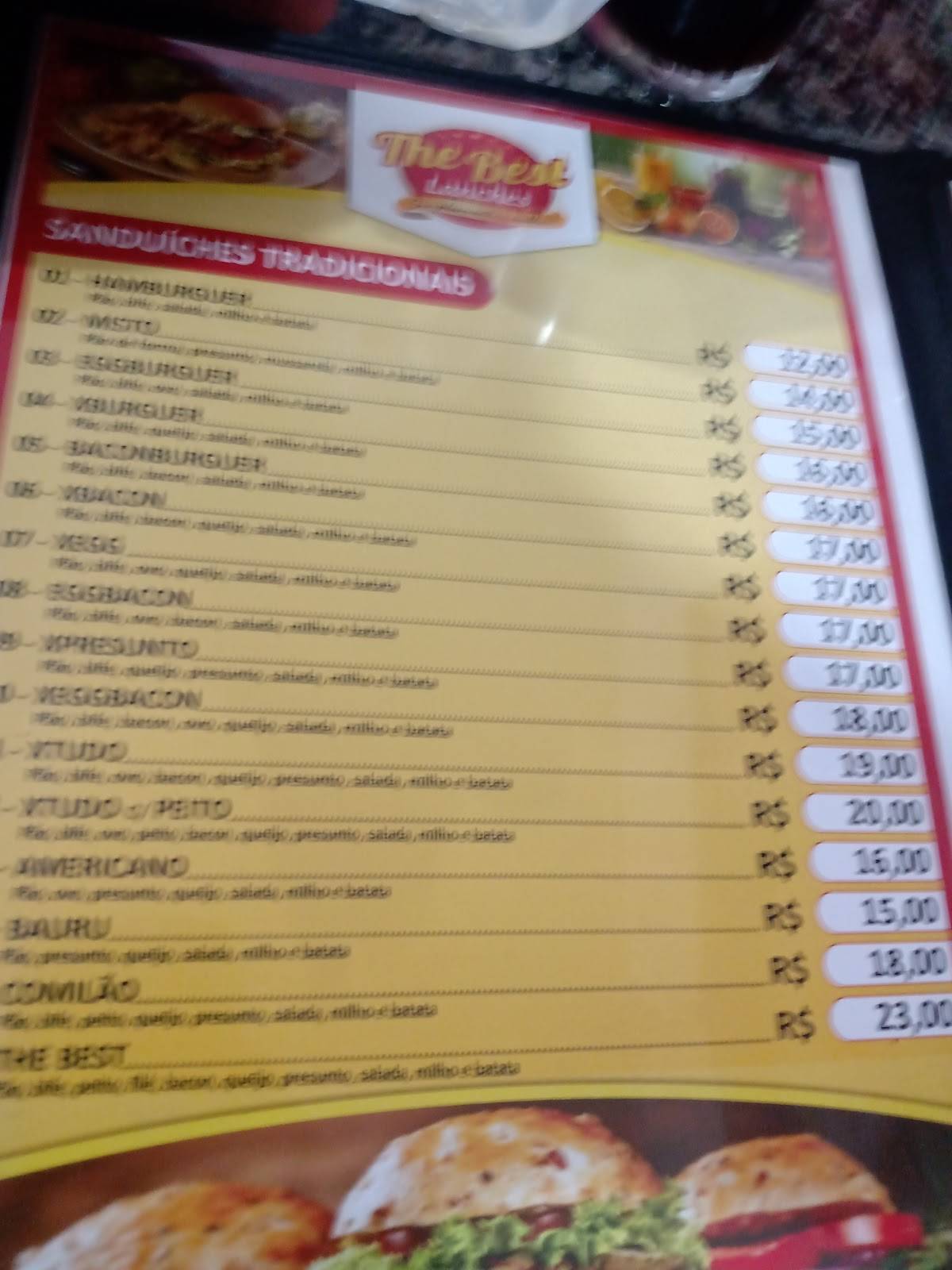 The Best Lanches cardápio