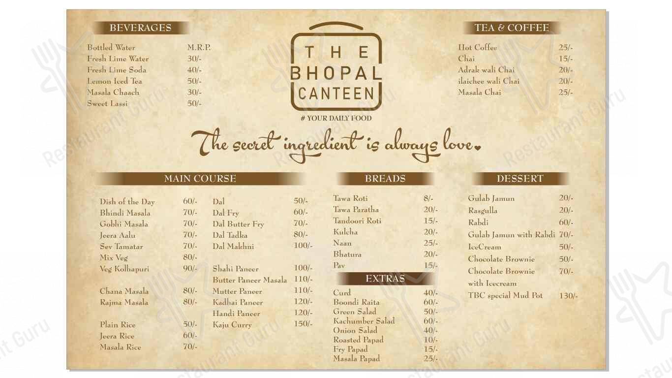 The Bhopal Canteen menu
