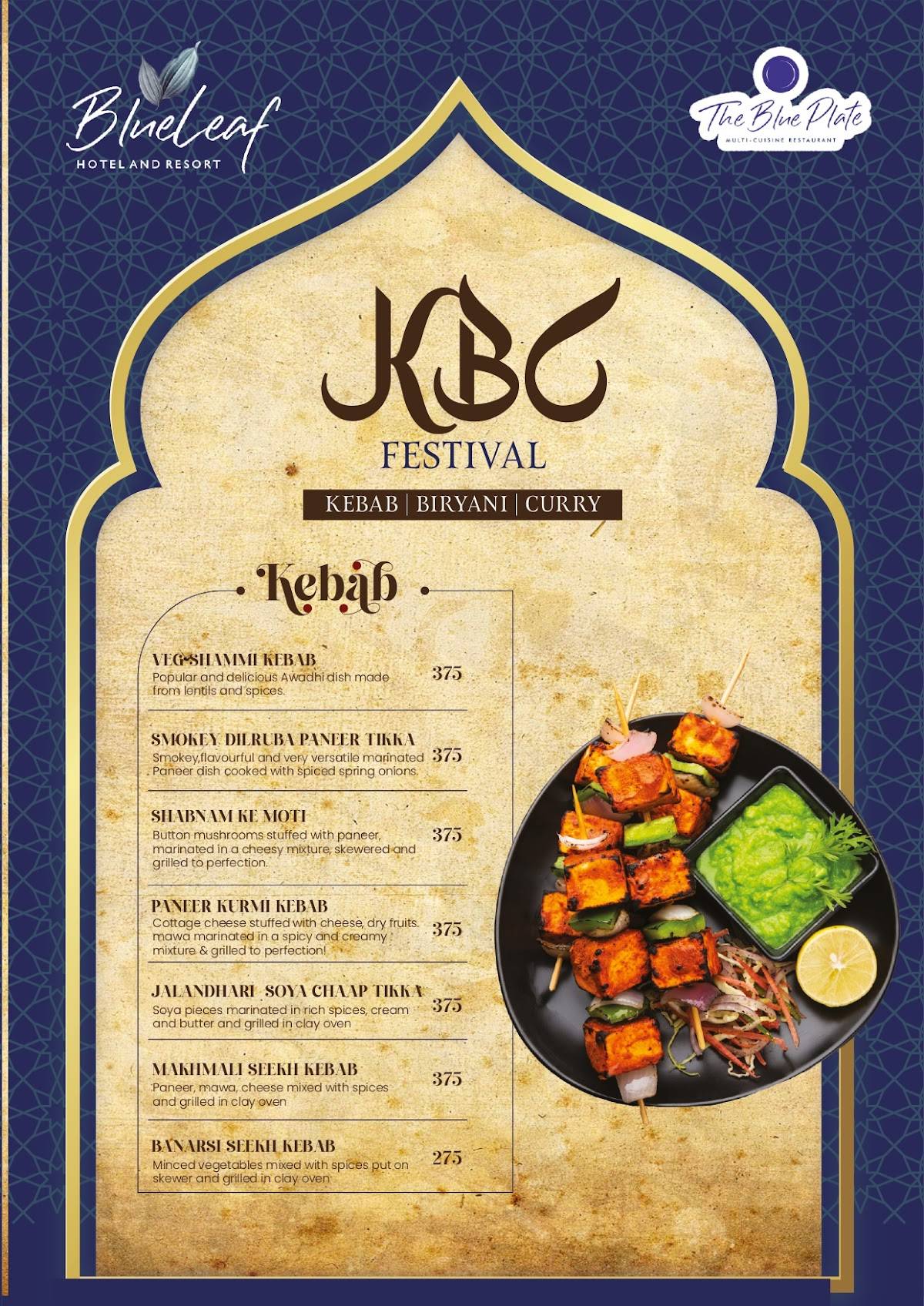The Blue Plate menu