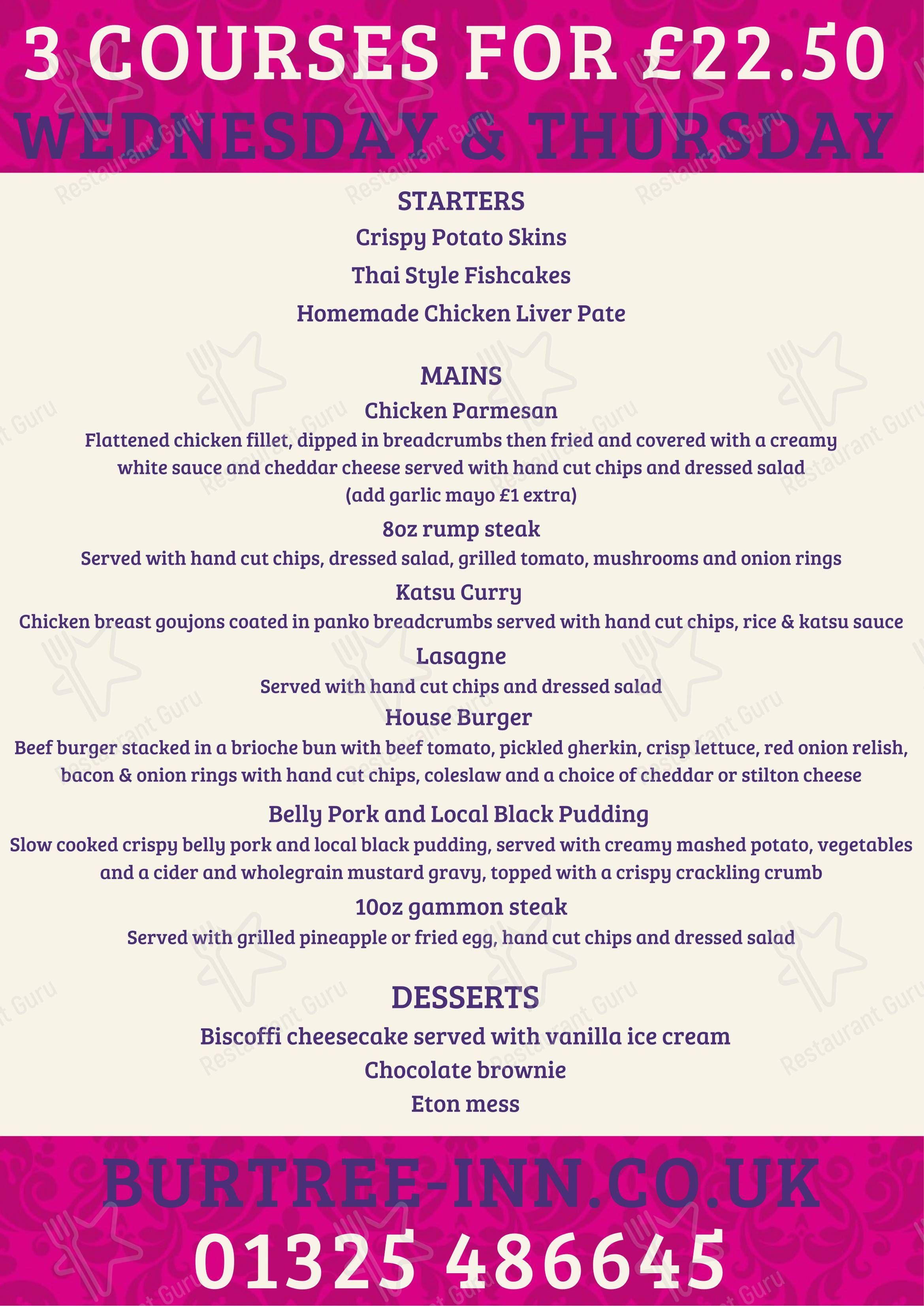Menu at The Burtree Inn pub & bar, Darlington, Burtree Lane