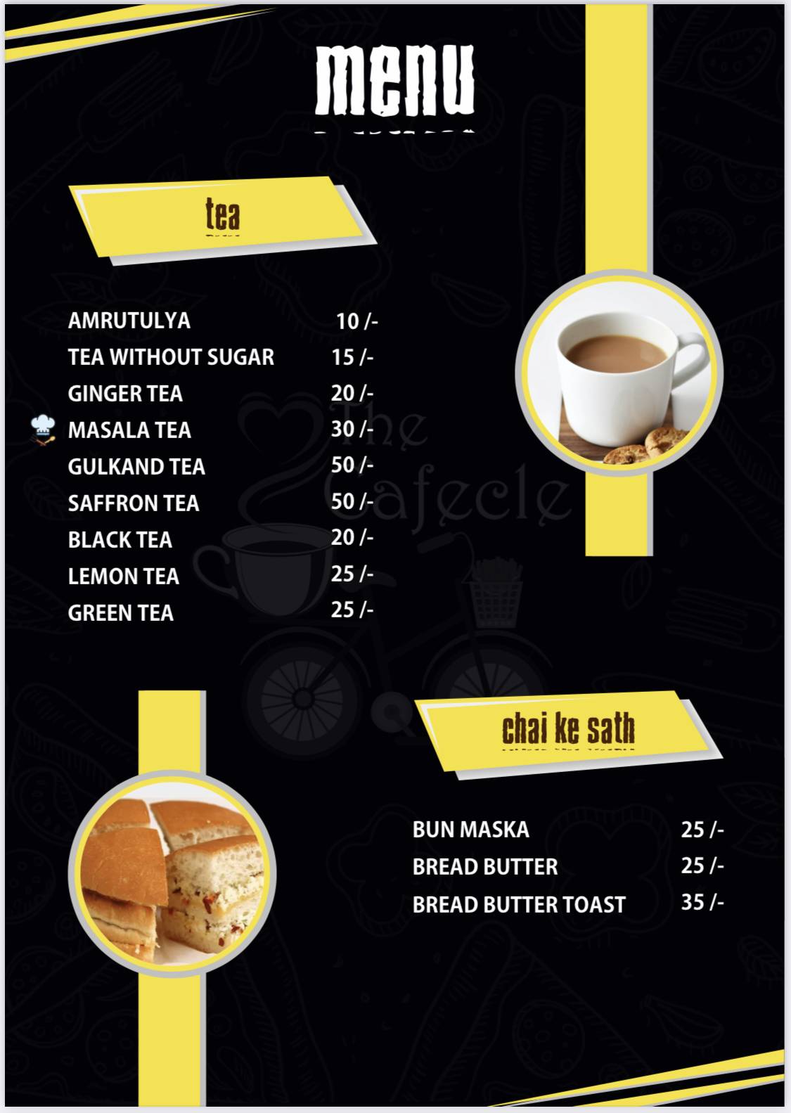 The Cafecle menu