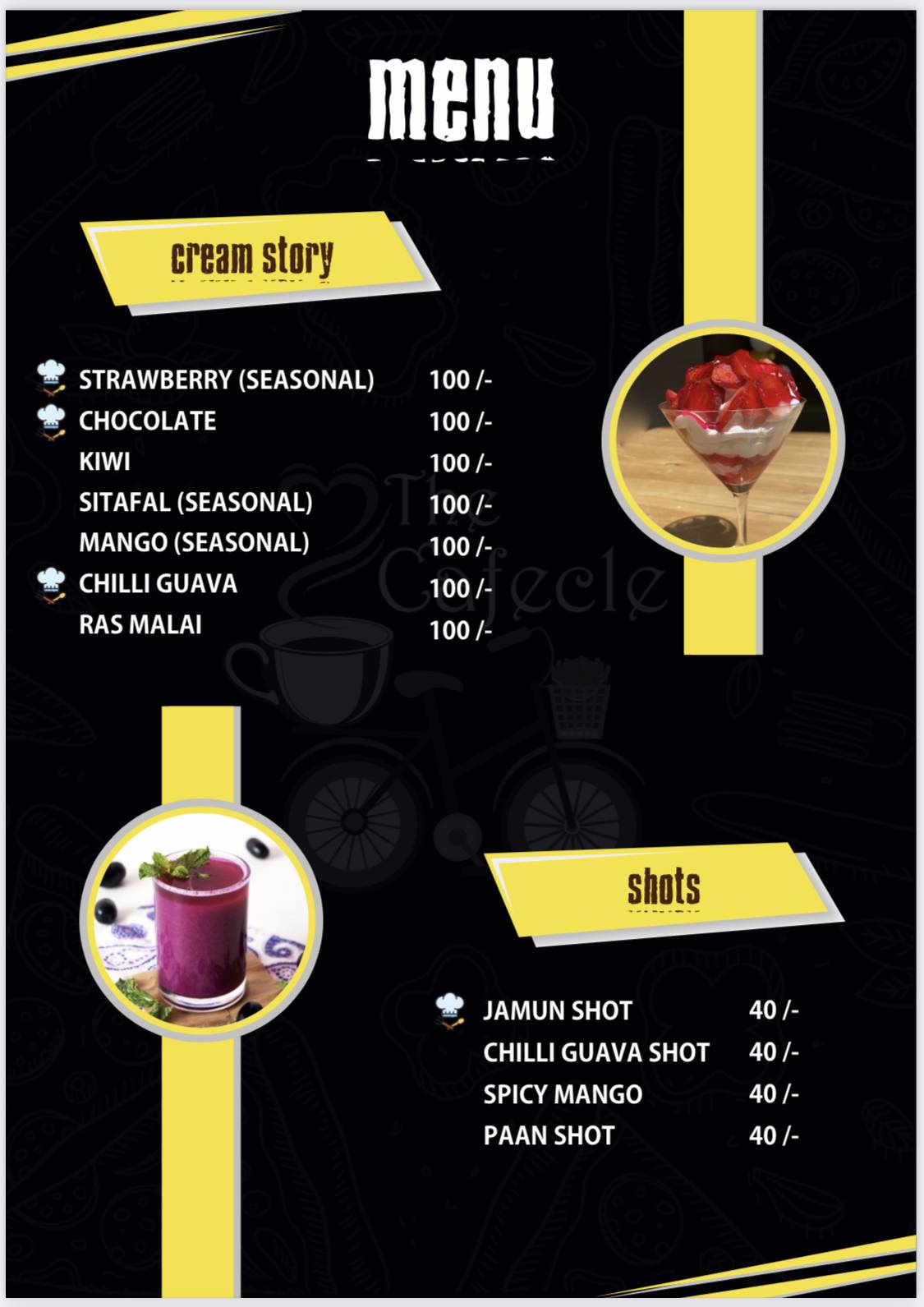 The Cafecle menu