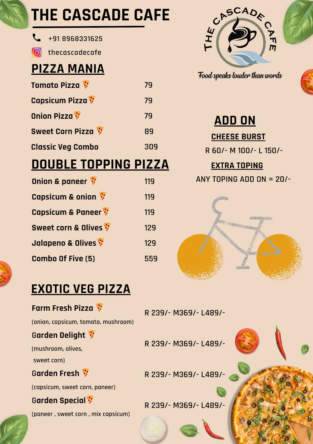 The Cascade Cafe menu