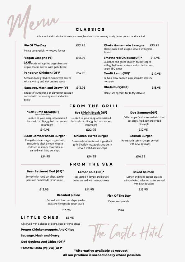 Menu at The Castle Hotel pub & bar, Llandovery