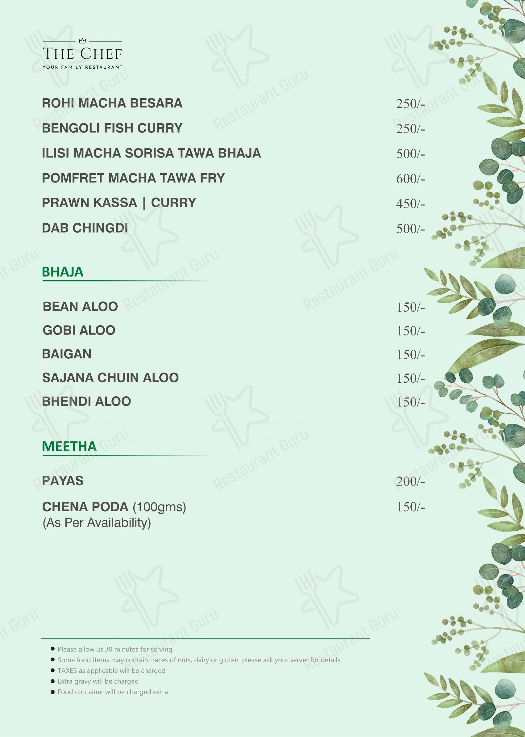 The Chef in Bhubaneswar - Menu
