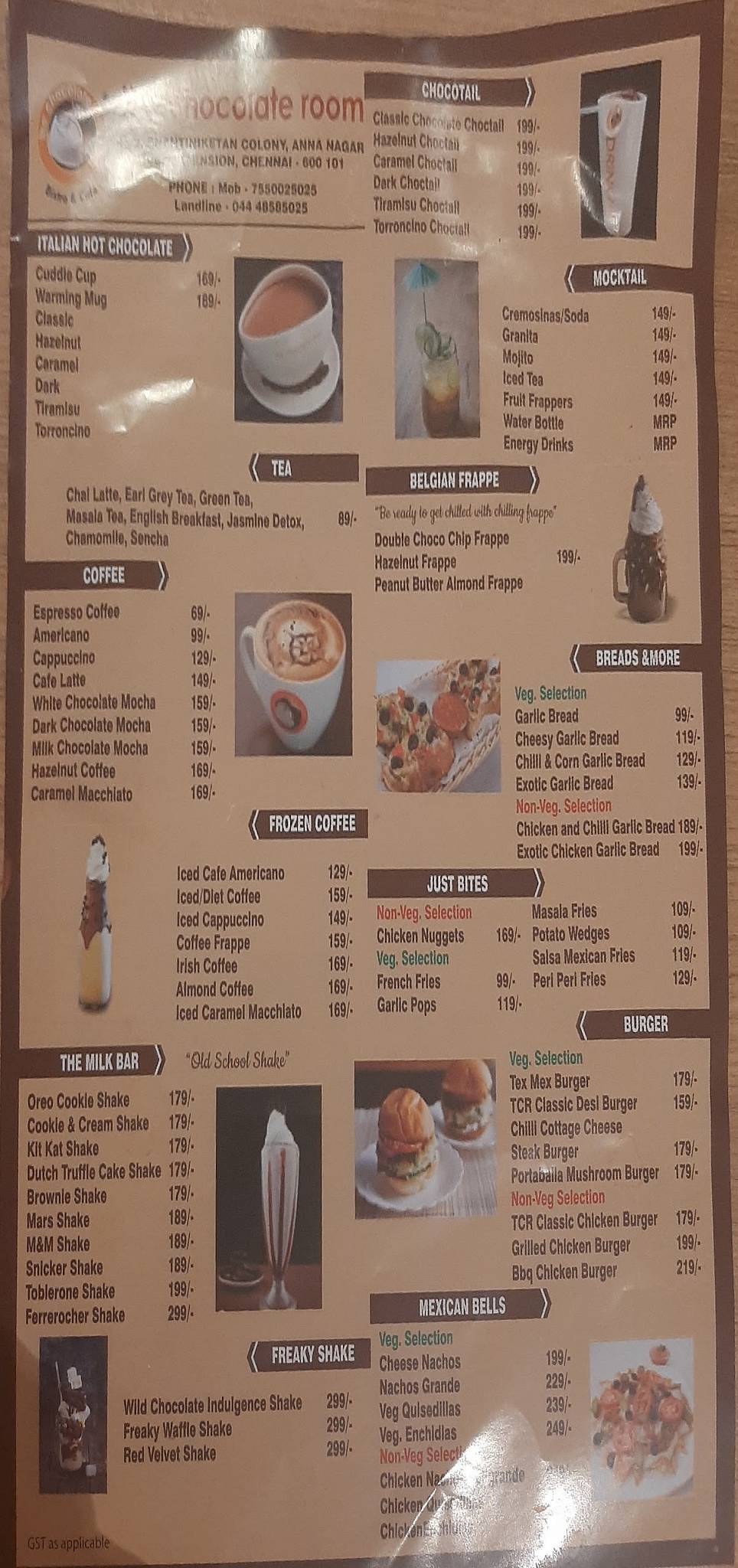 The Chocolate Room - Anna Nagar West Extn menu