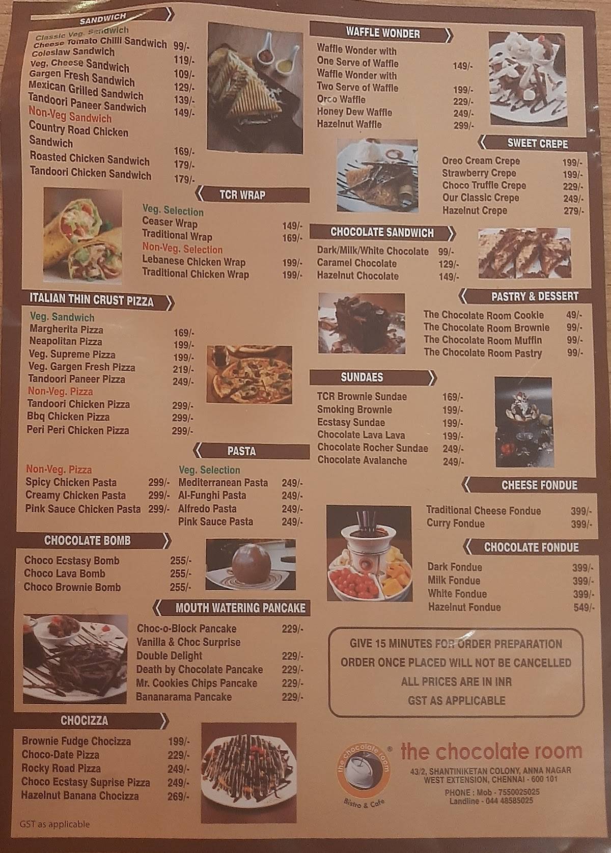 The Chocolate Room - Anna Nagar West Extn menu