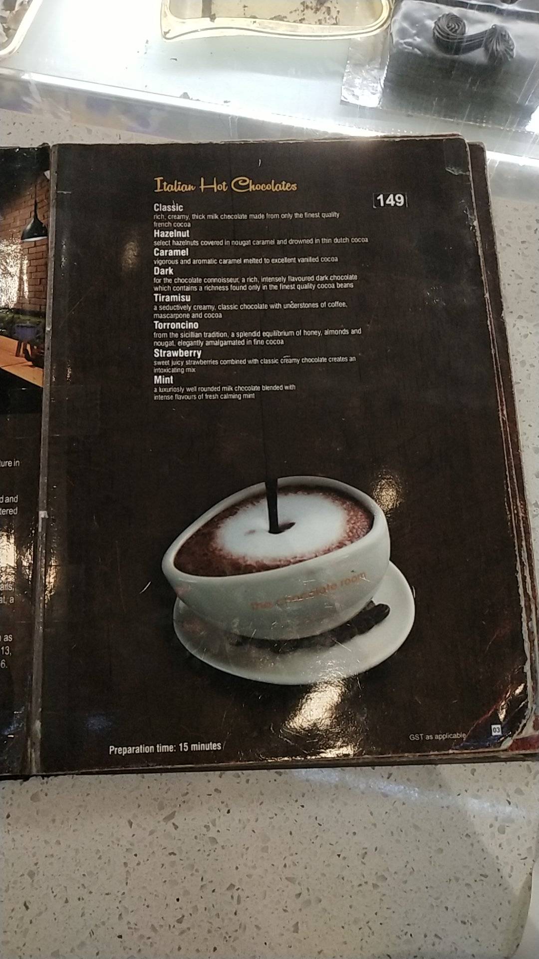 The Chocolate Room menu