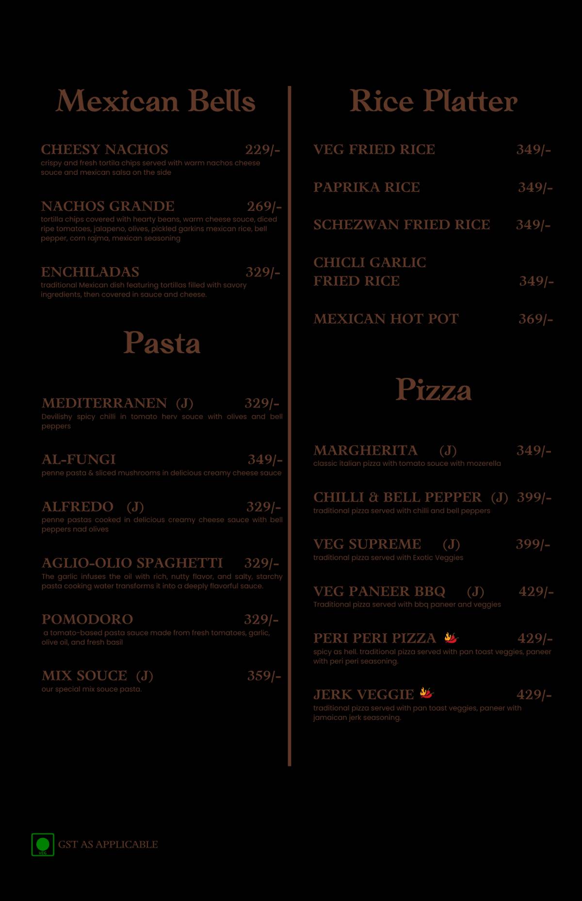 The Chocolate Room menu