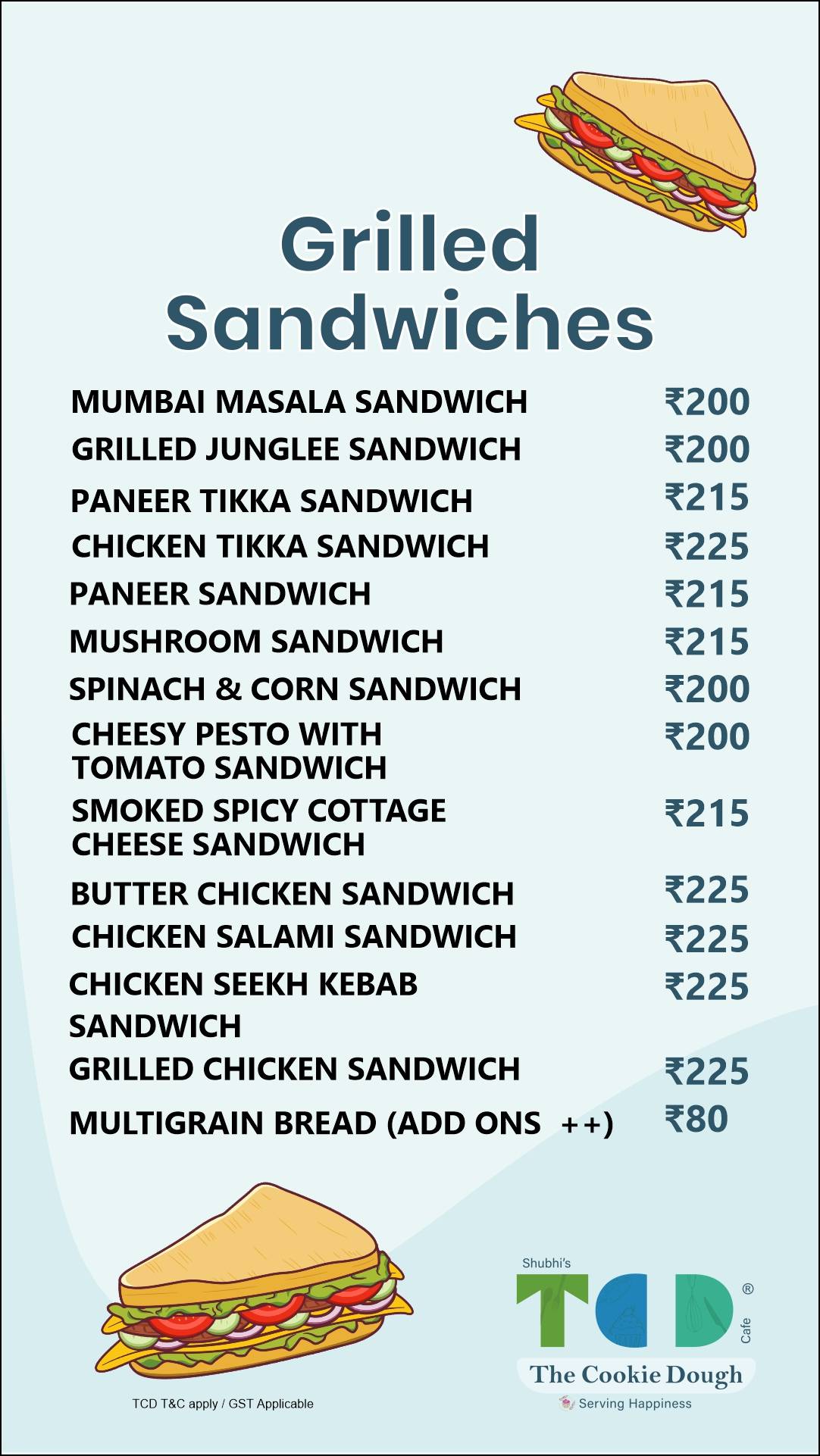 The Cookie Dough Cafe menu