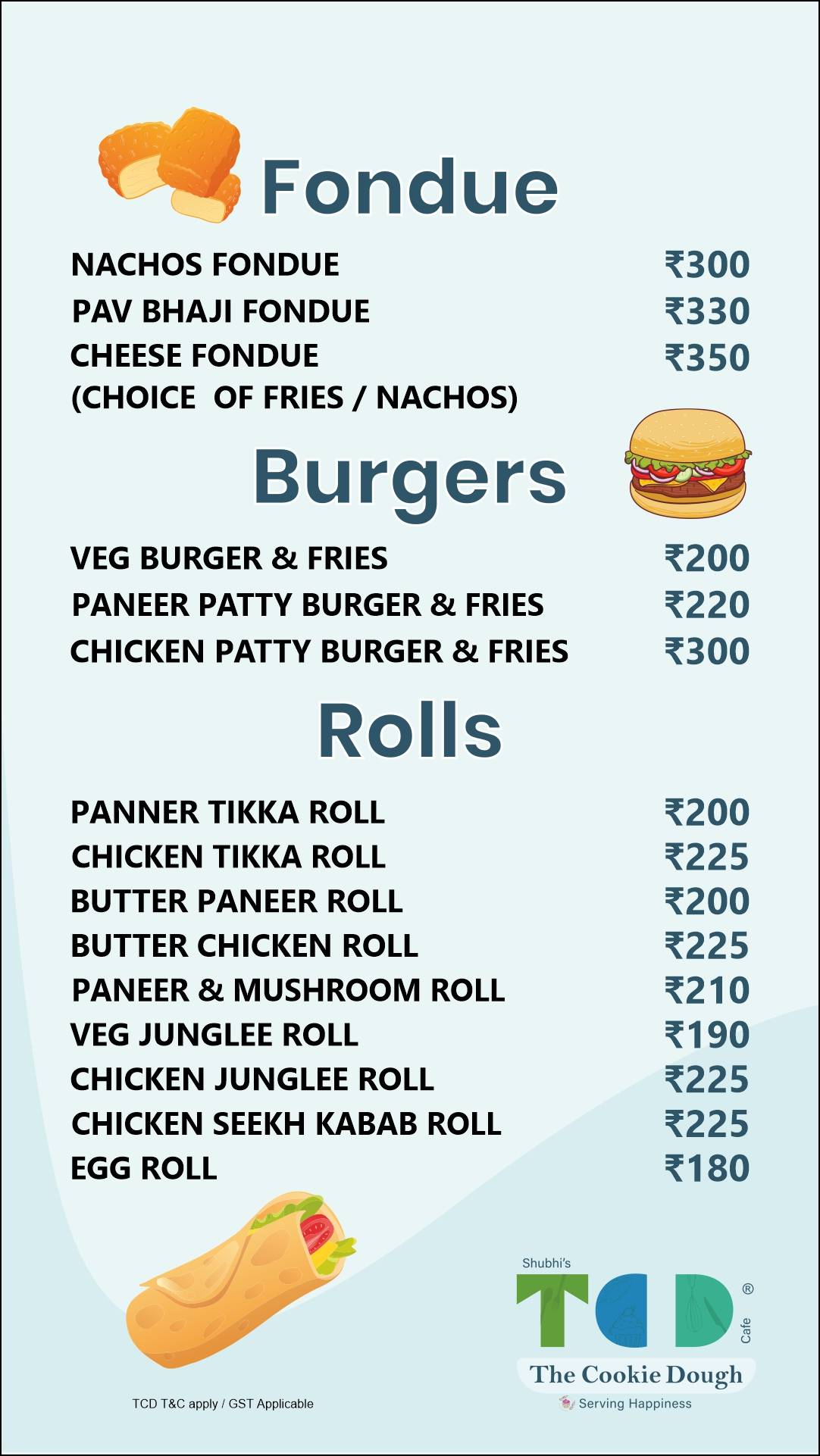 The Cookie Dough Cafe menu