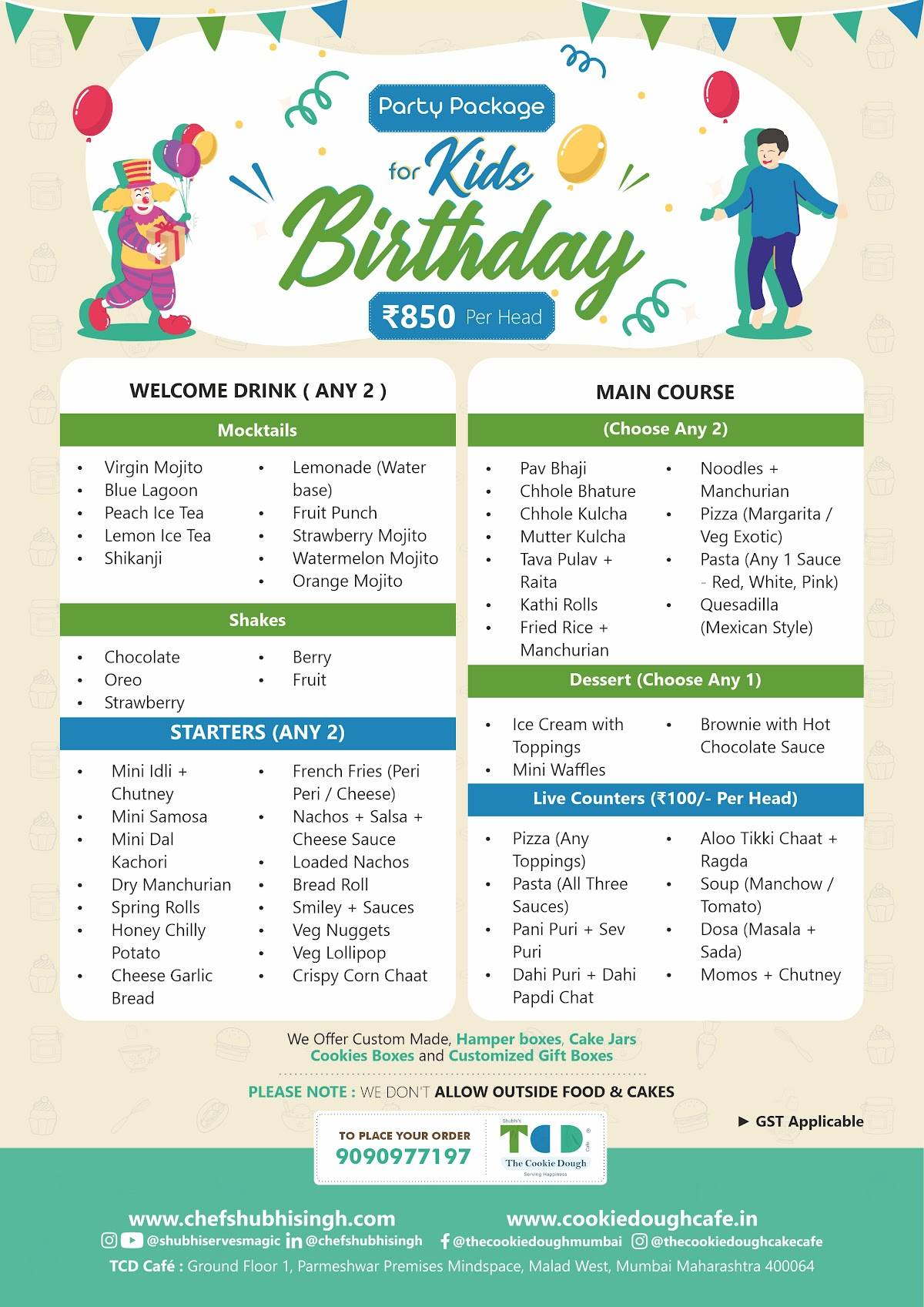 The Cookie Dough Cafe menu