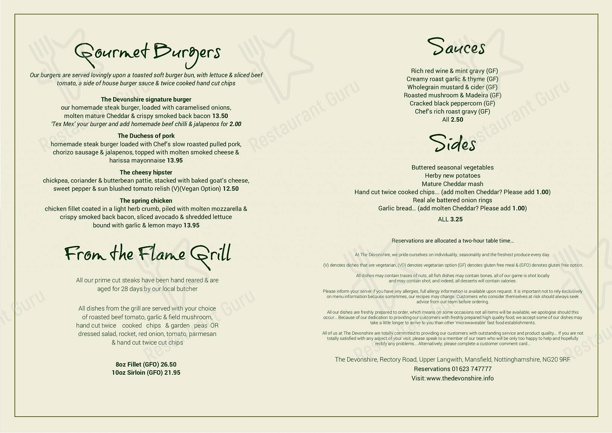 Menu at The Devonshire pub & bar, Nether Langwith, Rectory Rd
