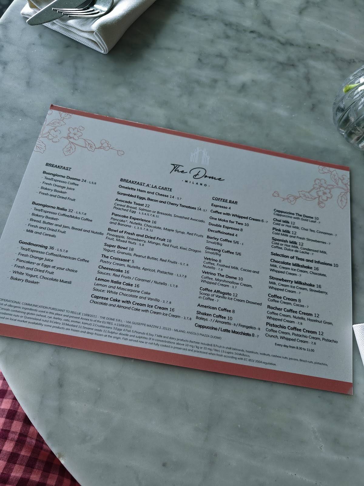 Menu di The Dome Milano Italian Restaurant & Rooftop Bar 